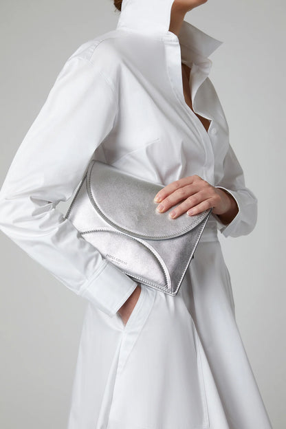 Jasper Conran "Gabriella" Leather Clutch Bag in Silver