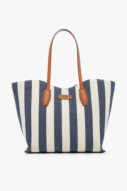 Jasper Conran "Bryn" Large Stripe Canvas Tote Striped in Navy