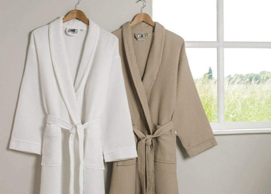 Linen Obsession "Spa Waffle" Bath Robe in Taupe